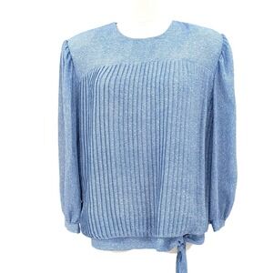 Vintage Alexis Blue Tie Waist Blouse Pleated Front Long Sleeve Top M Cottagecore